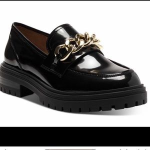 INC International Concepts Womens Brea Chain-Trim Loafer Black Smooth 10M